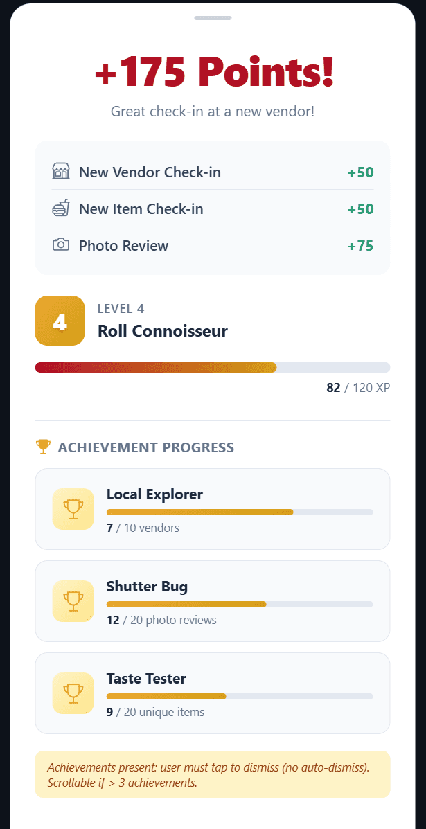 Points awarded after checking in at a vendor
